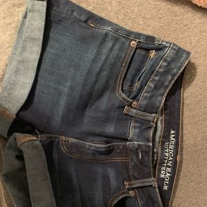 Super dark wash American Eagle midi shorts